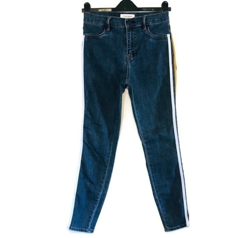 PacSun High Rise Ankle Jegging Gold White Side Stripe Skinny Jeans size 26 2 Xs